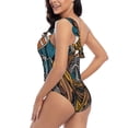thumbnail image 4 of Sikiie Coffee-Drinking Skull Print Women One Piece Swimsuits Tummy Control One Shoulder Bathing Suits Ruffle Swimwear, From S to XXL-Medium, 4 of 6