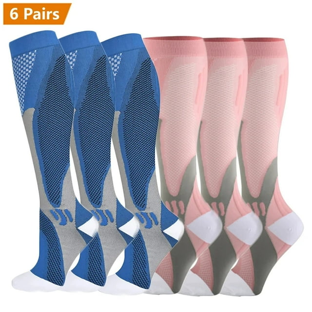 6 Paires de Chaussettes de Compression Football pour Hommes Course Entraînement Physique Randonnée Chaussettes de Sport pour Femmes Varices Gonflement Diabète Chaussettes d'Infirmière TP402 L TG