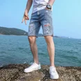 thumbnail image 5 of Pantalones cortos de mezclilla para hombre, largos, con parches de texto, bermudas, pantalones vaqueros cortos para hombre, moda coreana, nuevos en diseñador, botones Xxxl, verano, 5 of 5