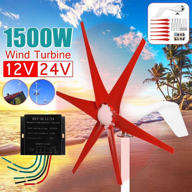 1500W Wind Turbine Generator 6 Red Blades DC 12V/24V Windmill Strong Power Battery Charge Powered Electric Aerogenerator Green Energy Generating +Controller 1500W Wind Turbine Generator 6 Red Blades DC 12V/24V Windmill Strong Power Battery Charge Powered Electric Aerogenerator Green Energy Generating +Controller