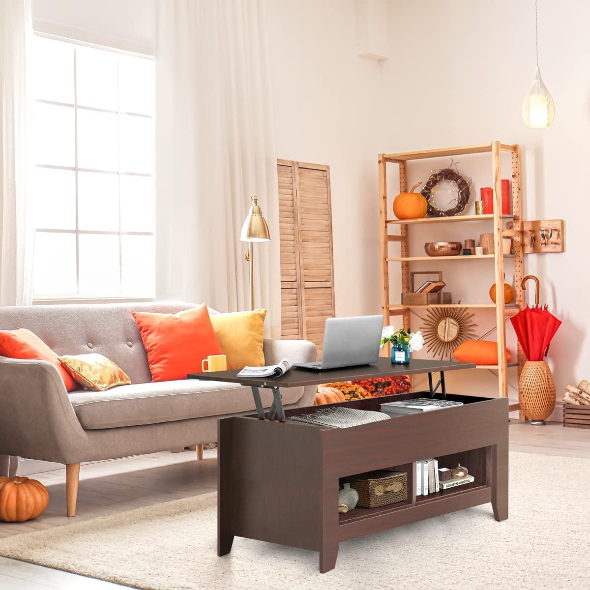 Lift Top Coffee Table w Hidden Compartment Storage Shelf Living Room Walmart