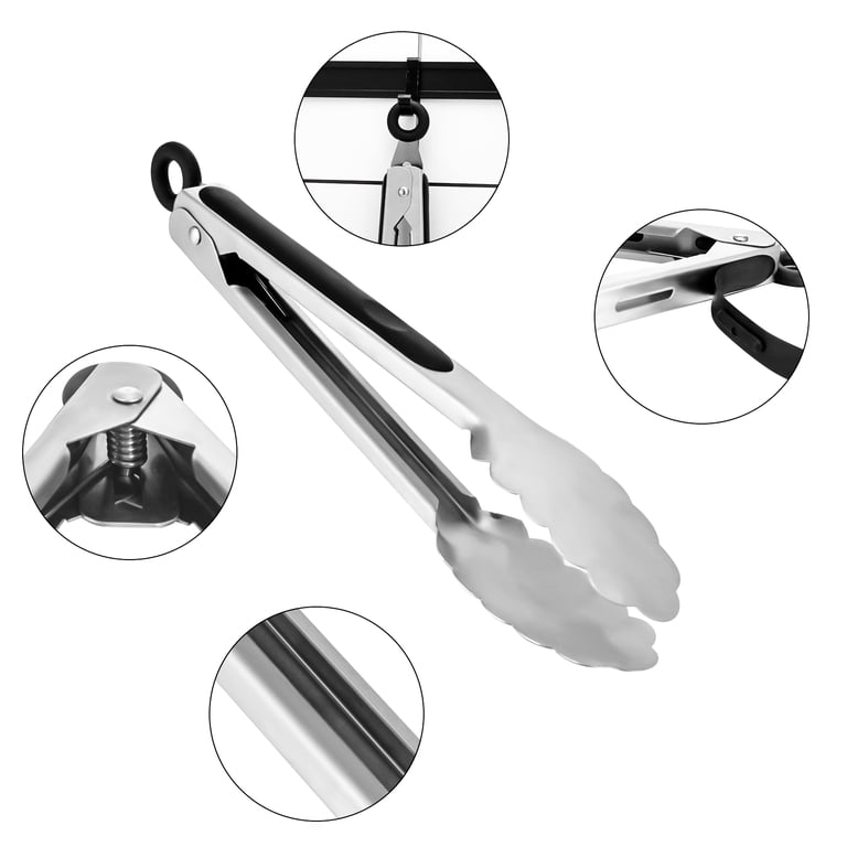 Abaima Kitchen Tongs Set, Black Stainless Steel, 3-Piece photo 3