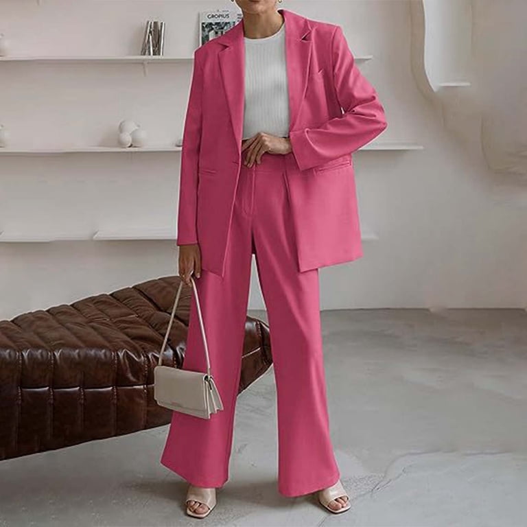 Vbarhmqrt Female Pant Suits Women's Solid Color Two Piece Coat Pants Suit Two Piece Pants Set for Women Summer Sexy Wide Leg Pant Set Petite