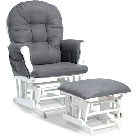 Storkcraft Hoop Glider and Ottoman White with Gray
