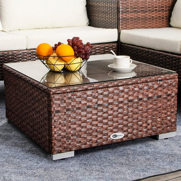 Outdoor Coffee Table for Patio Table Wicker Patio Coffee Table Lawn Garden Rattan Small Coffee