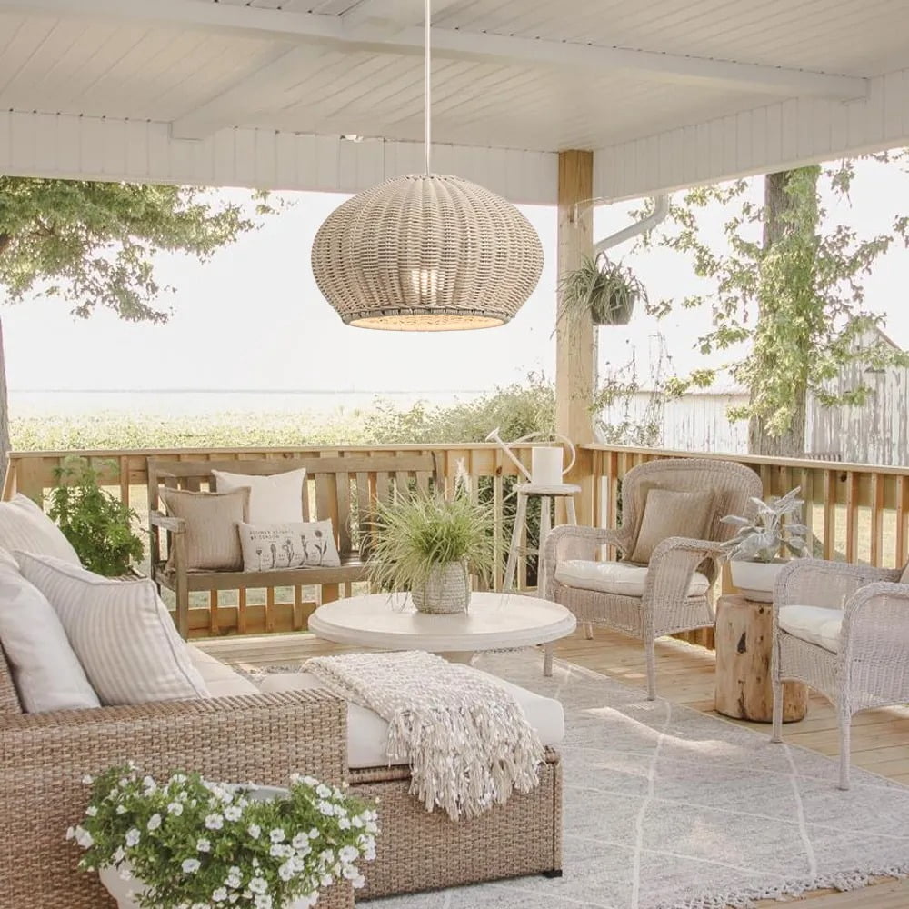 LittleGlovo Outdoor Waterproof Restaurant Hand-woven Rattan Chandelier