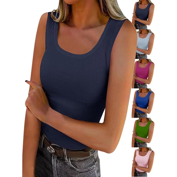 Women's U-Neck Solid Color Ribbed Tank Top - Slim Fit Sleeveless Summer Basic Layering Shirt S-2XL
