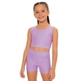 thumbnail image 3 of iixpin Kids Girls 2 Piece Gymnastics Dance Outfits Shiny Rhinestones Crop Top with Shorts Set Dancewear Light Purple 12, 3 of 5