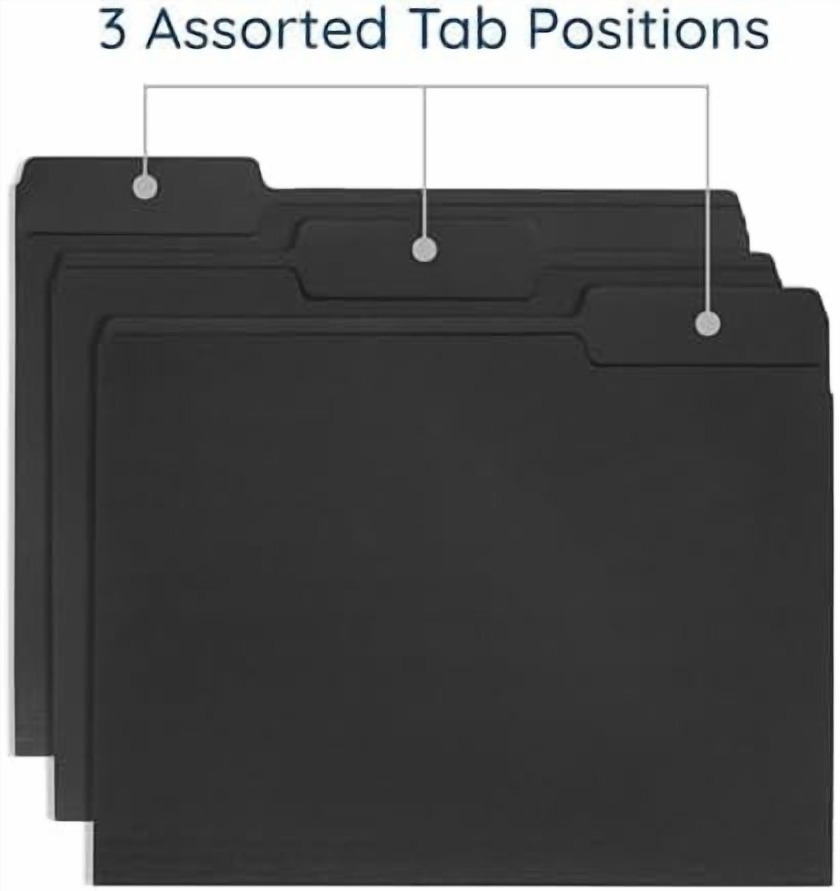 100  Black File Folders - Letter Size File Folders with 1/3 Cut Tabs, Durable 11pt Black Paper, Holds Letter Size Documents, Black Folder 100 Pack