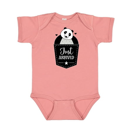 

Inktastic Just Arrived Panda Bear New Baby Gift Baby Boy or Baby Girl Bodysuit