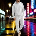 thumbnail image 2 of SGMVNU Tracksuit Men 2 Piece Set Men's Loose Casual Sports Long Sleeved Trousers Jacquard Hooded Sweatshirt Suit Winter Jogging Suit(White, L), 2 of 4