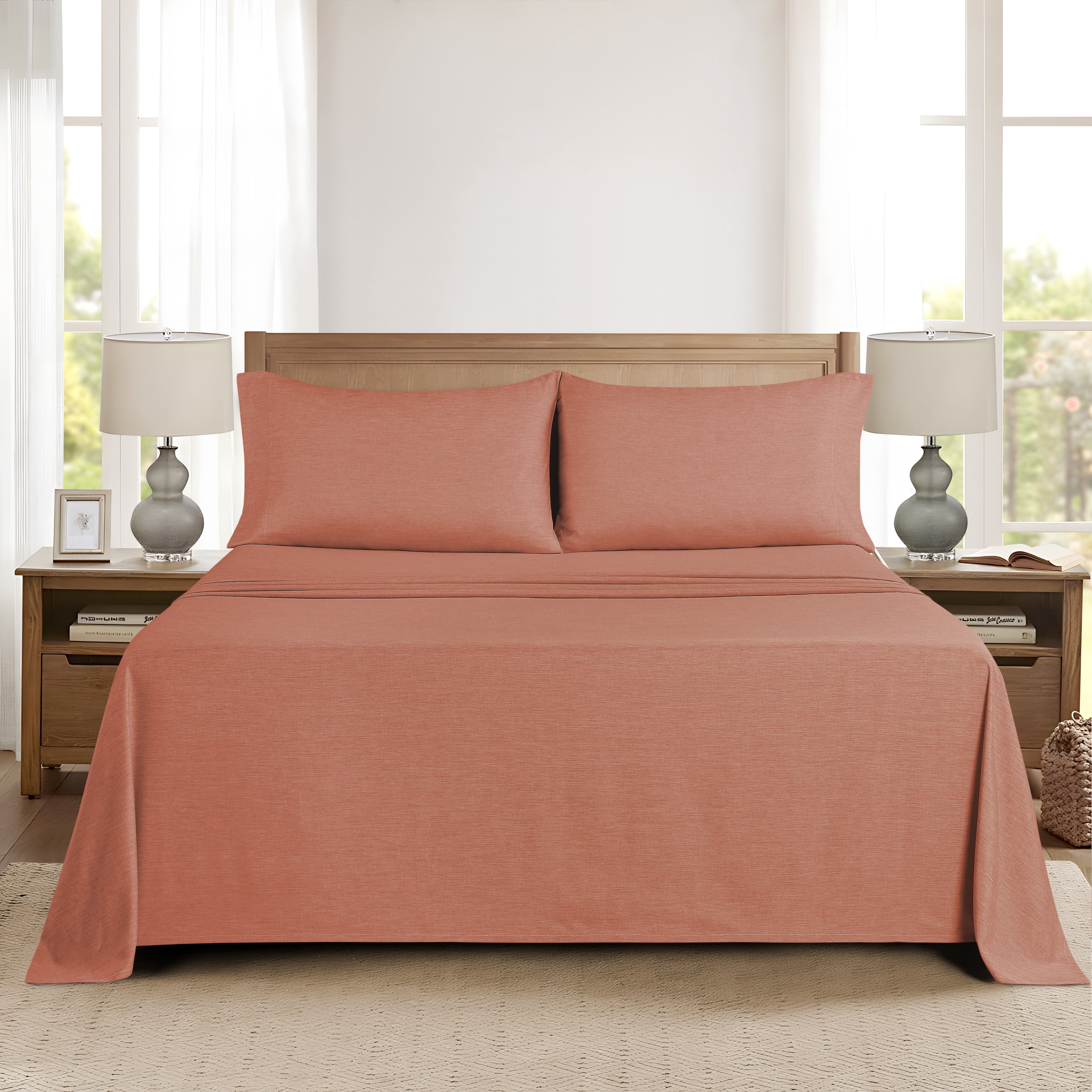 Mainstays Super Soft Textured Microfiber Bed Sheet Set, Full, Terracotta Dream, 4 Piece