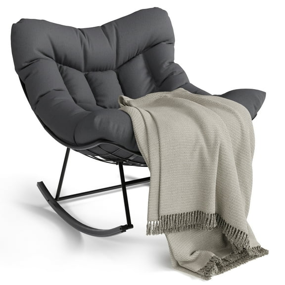 Oversized Papasan Rocking Chair for Adults Indoor/Outdoor, 400lbs Heavy Duty Steel Frame with Extra Thick Cushion, Comfy Egg Swing Chair,Gray