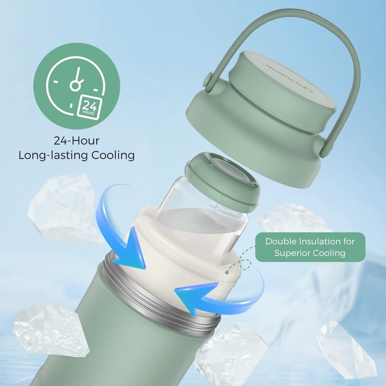 Portable Breast Milk Cooler - 22oz Capacity, 24-Hour Cooling With 360° Tube, Includes 2 Baby Bottles (Beige)