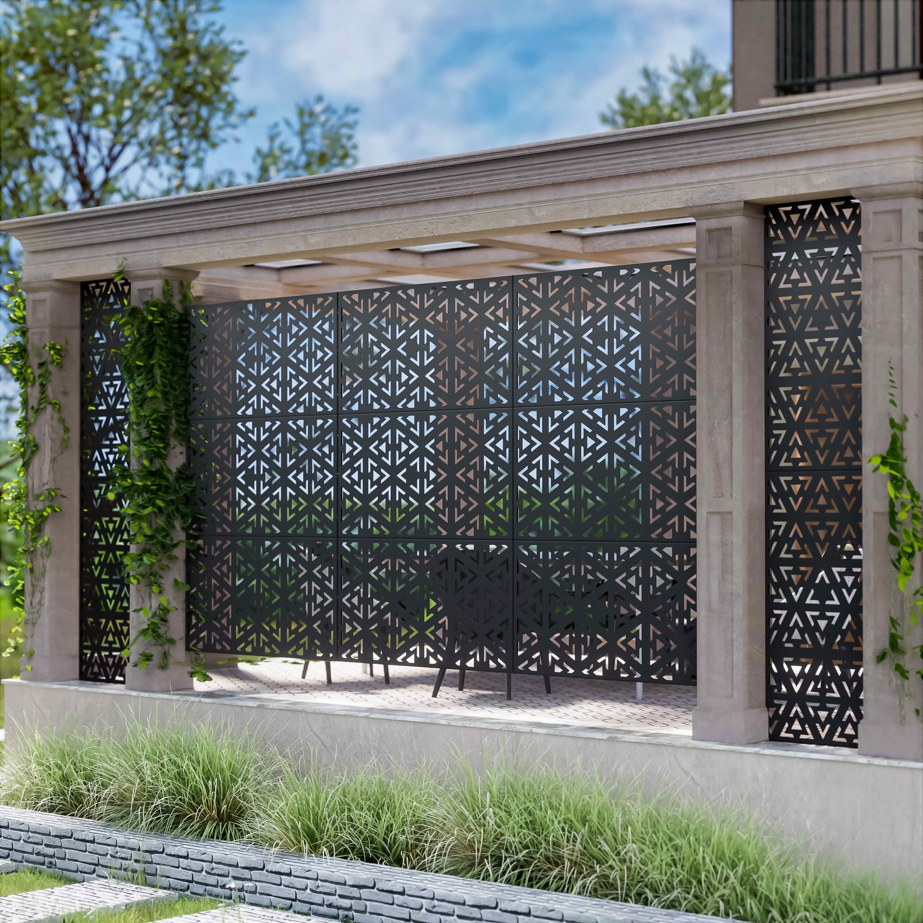 MAYEERTY 72x47x16 Inch Black Triangle V-Shaped Galvanized Steel Privacy Screen for Outdoor Street
