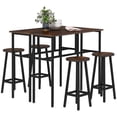 thumbnail image 1 of Rustic Brown 6-Piece Bar Table Set with 4 Stools - Compact Dining Set for Kitchen, Bar, Living Room - Particleboard & Steel Construction, 39.3" x 15.8", 1 of 7