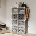 thumbnail image 3 of Expandable 8-Tier Shoe Rack Organizer with Door – Modular Shoe Storage Cabinet with PVC Shelves, Stackable, Dustproof, Space-Saving, Holds 32 Pairs, for Entryway, Hallway, Closet, Bedroom, Gray, 3 of 8