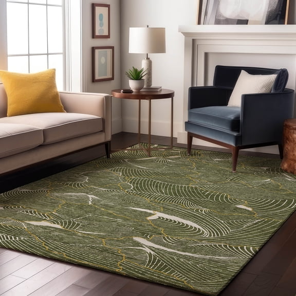 Addison Rugs Mayfield Premium Machine Washable Transitional Lines Olive Rectangle Rug, 9' x 12'