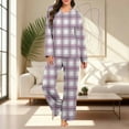 thumbnail image 5 of Fmbrln Womens Pajamas Sets Long Sleeve V Neck Shirts Tops and Wide Leg Pajamas Pants Sets Fashion Plaid Print Soft Comfy Home Sleepwear Sets, 5 of 7