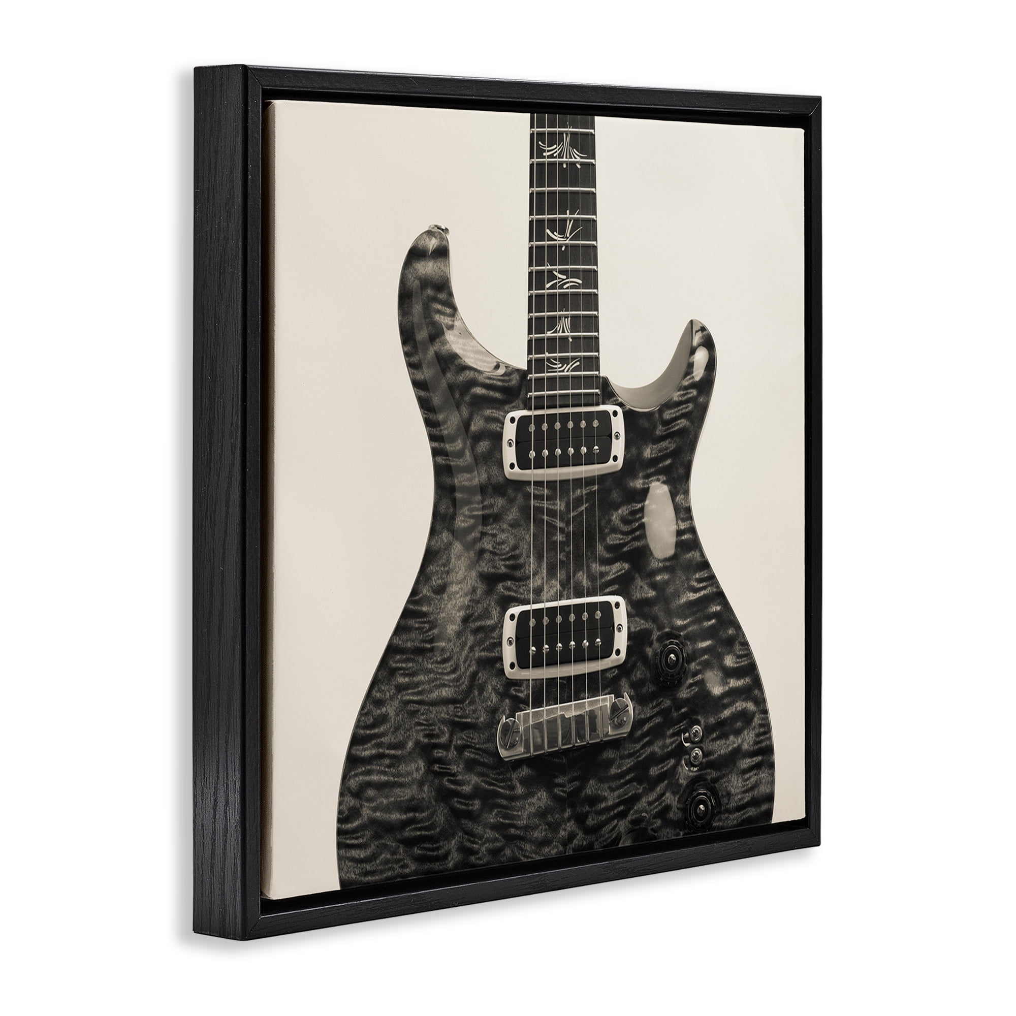 Stupell Industries Wave Patterned Guitar Entertainment Photography Black Floater Framed Canvas Art Print Wall Art, 18 x 18
