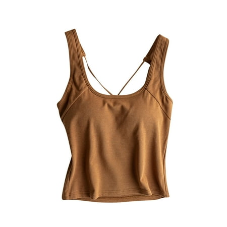 Yoga Tank Top for Women with Built in Bra Cotton Padded Plain Sports Bra Fitness Workout Running Shirts