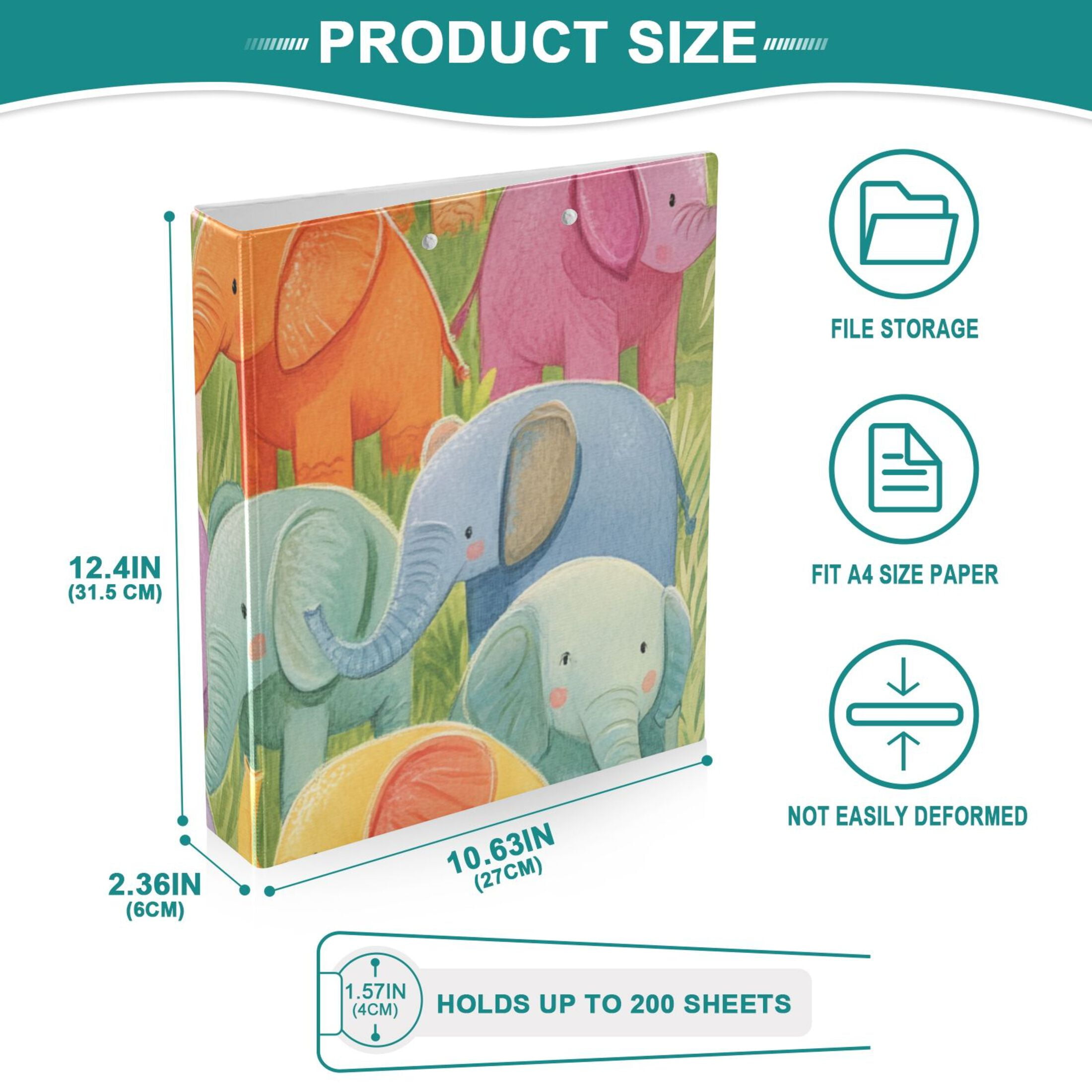 Cute Little Elephants 3 Ring Binders 1.5 inch Hardcover File Folders with Interior Pockets A4 Size Organizer for School Office Hospital
