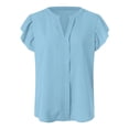 thumbnail image 4 of vigerkar Women's Summer Tops Dressy Casual Notch V Neck Ruffle Short Sleeve Flowy Cute Blouses Tops Sky Blue, XXL, 4 of 5