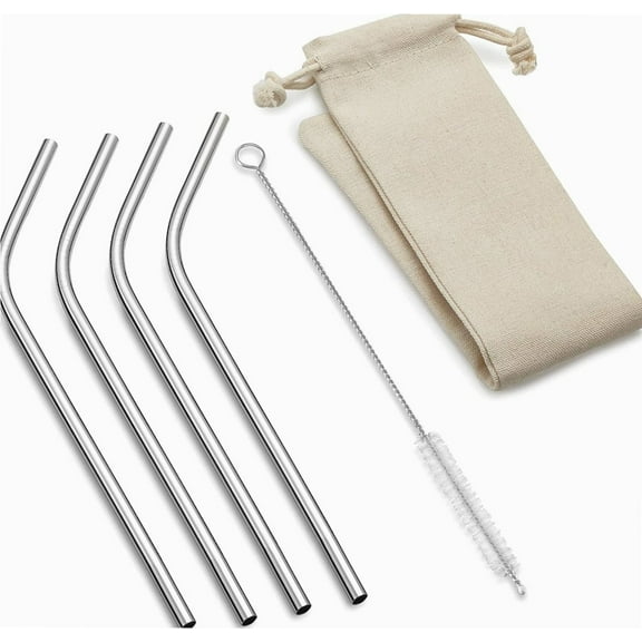 Stainless Steel Bent Reusable Straws, 1 x 3.5 x 10 inches, Metallic