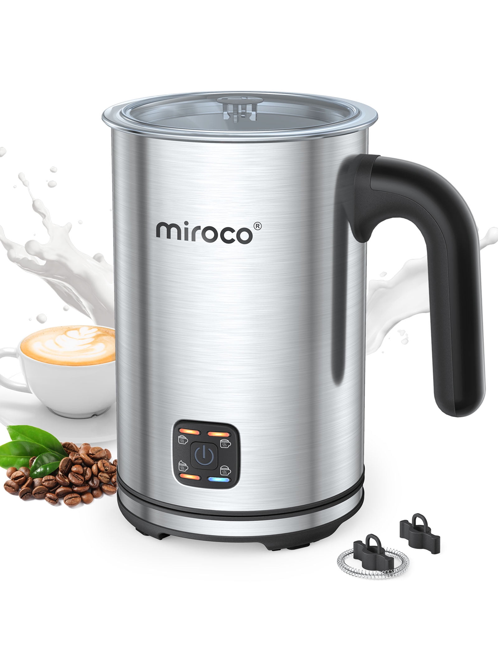 Miroco Milk Frother, 4in1 Electric Milk Steamer, Automatic Stainless Steel Hot and Cold Foam