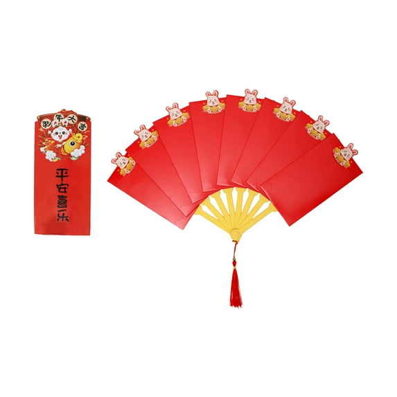 Lingouzi Folding Fan Red Envelope, 2023 New Year, Creative New Year of The Rabbit, Fan Red Envelope, Different Card Slots, Perfect Christmas Gifts for Family & Friends, Chinese Culture