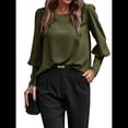 thumbnail image 3 of Blusa Elegante de Larga con Cuello Redondo para Mujer, Ideal para Otoño e Invierno, con Botones en la Espalda Verde M, 3 of 7