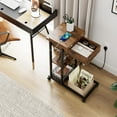 Coromose Flip Top C Shaped End Table with Charging Station, Mobile