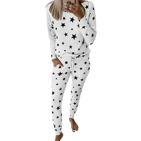 

Lumento Women Star Print Pajamas Set Long Sleeve Tops and Pants with Pockets 2pcs Outfits
