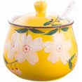thumbnail image 1 of Ceramic Japanese Hand Painted Flower Sugar Bowl Seasoning Jar with Lid Spoon, 1 of 7