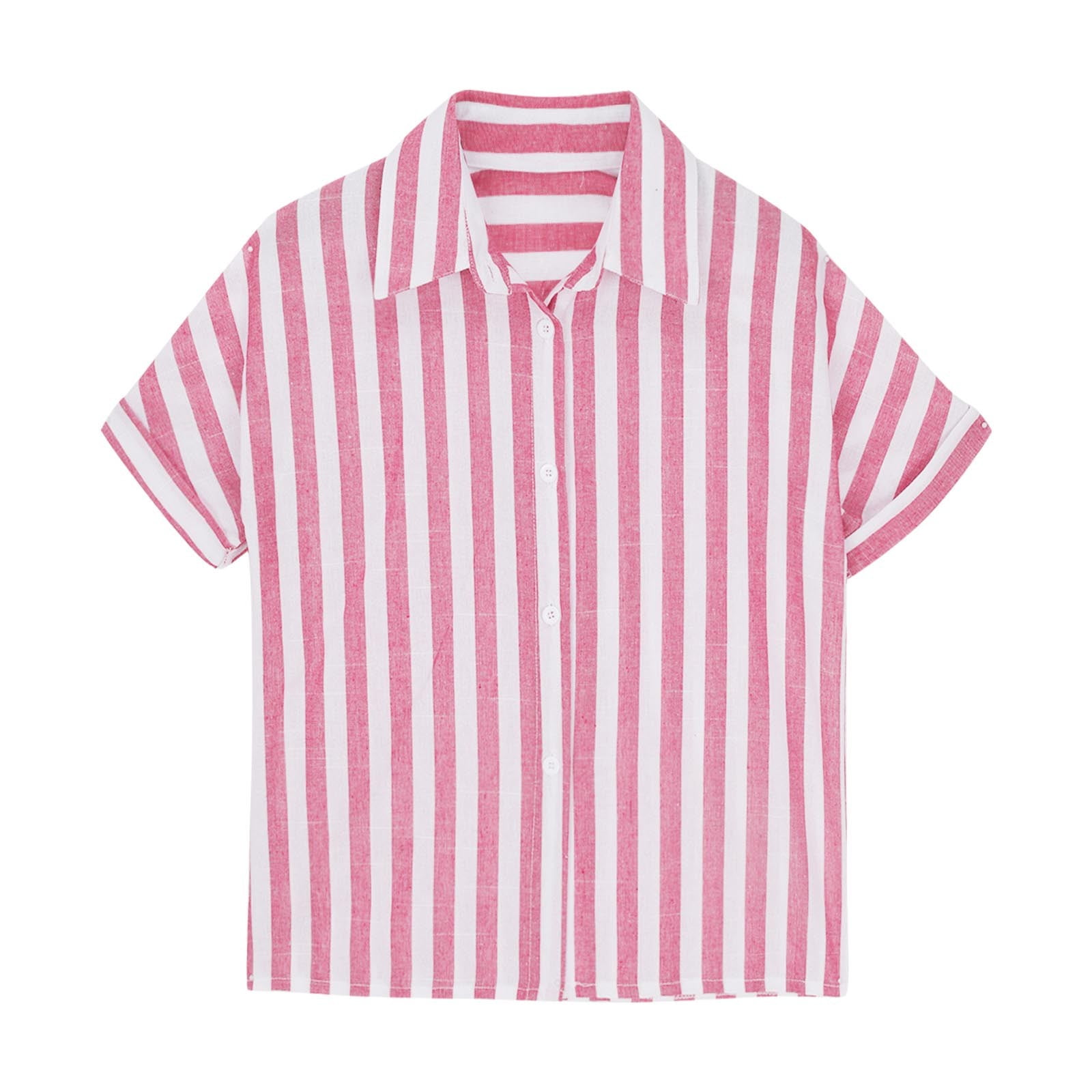 Amidoa Girls Short Sleeve Crewneck Striped Summer T Shirts Casual Kids Tops Pink Size 9