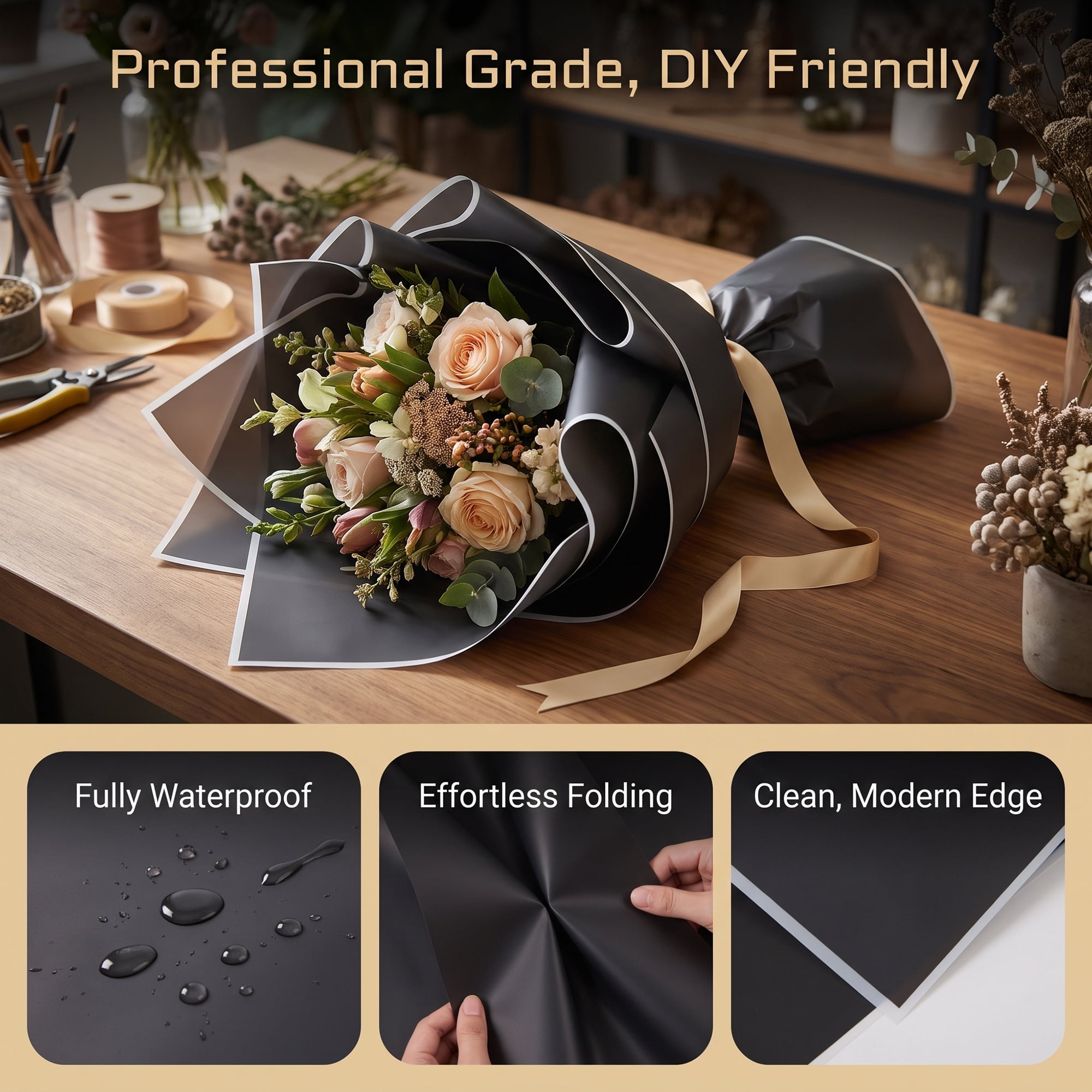 Unique Bargains 20Pcs Waterproof Matte Gift Wrapping Paper Sheets Black/White 22" x 22"