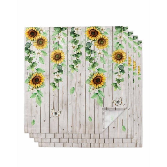 nqOlkjepod Sunflower Cloth Napkins Set of 4 Reusable Dinner Napkins, Green Botanical Summer Spring Vintage Cocktail Napkin Washable Table Napkins for Wedding/Holiday Party/Baby Shower 20"x20"