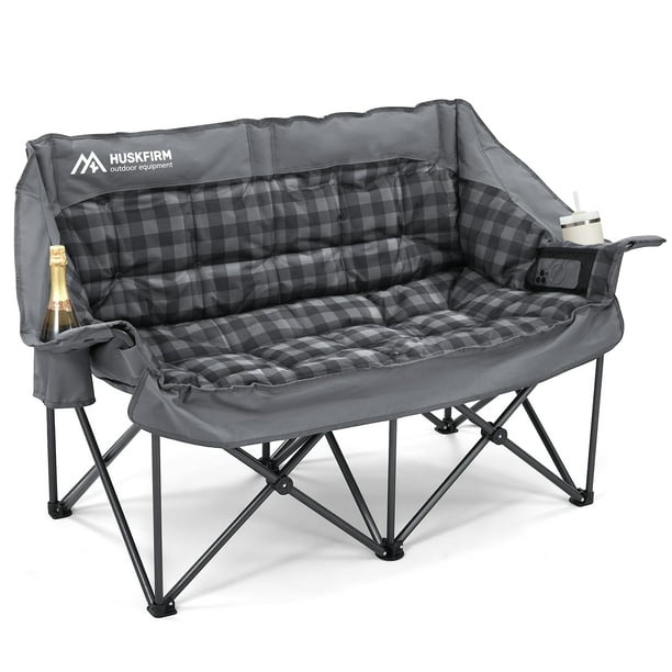 Silla de camping Huskfirm, sofá de dos plazas con doble acolchado para 2 adultos