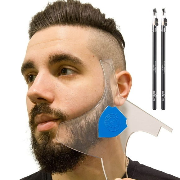 Aberlite ClearShaper - Beard Shaper Kit w/Barber Pencils - Premium Shaping Tool - 100% Clear | Many Styles - The Ultimate Beard/Hair Lineup (US Patent) - Beard Stencil Guide Template Outline
