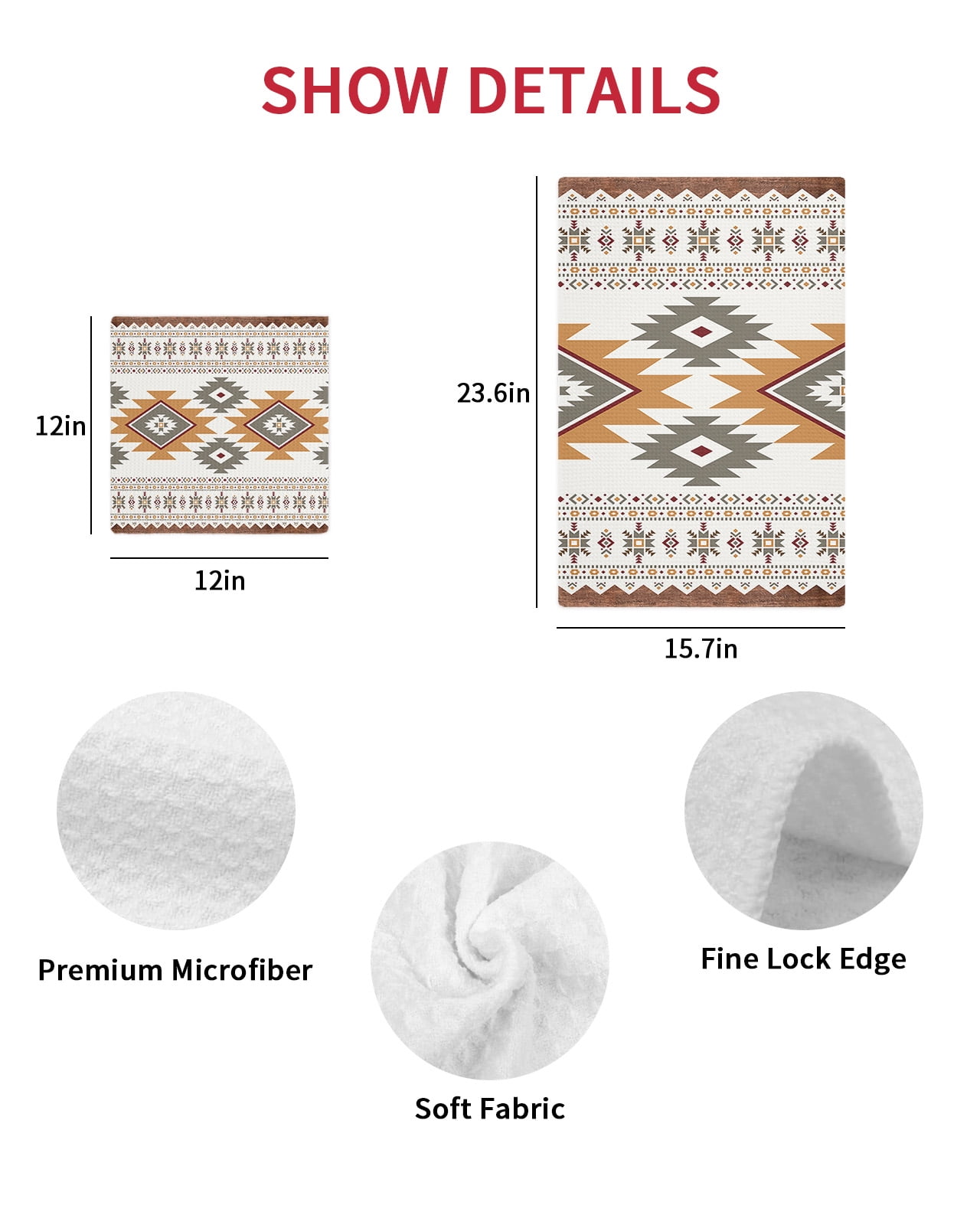 Southwest Geometric Hand Towels Set,Waffle Weave Kitchen Towels 3Pcs,Western Beige Grey Boho Vintage Wooden Microfiber Hair Face Bath Tea Towel Absorbent Quick Drying Cleaning Dish Cloths 15.7"x23.6"