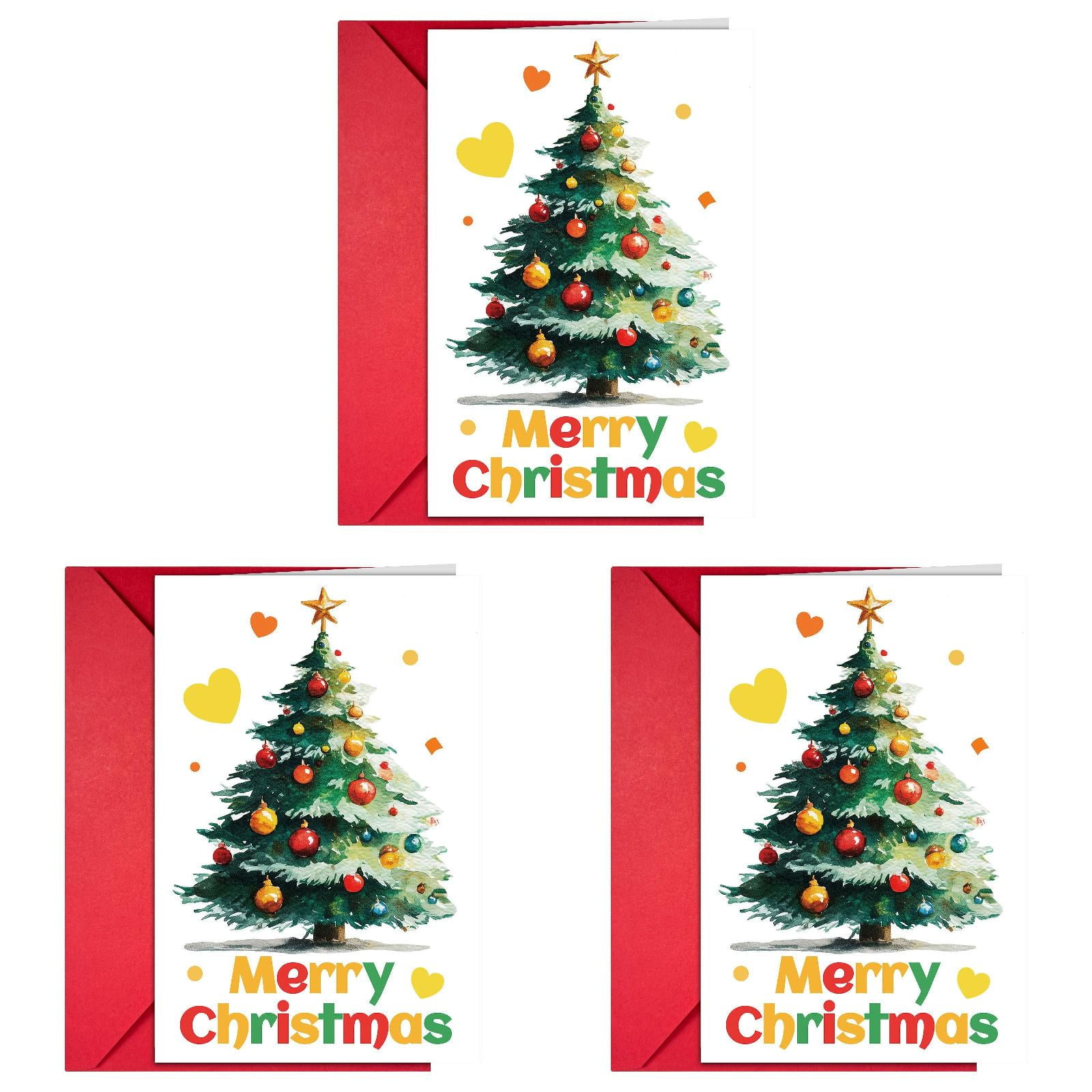 Merry Christmas Blessing Cards Holiday Note Cards With Matching Red Envelopes Watercolor Christmas Tree Greeting Cards For Family Friends Seasonal Gifts White Elephant Gifts Funny 3 PC
