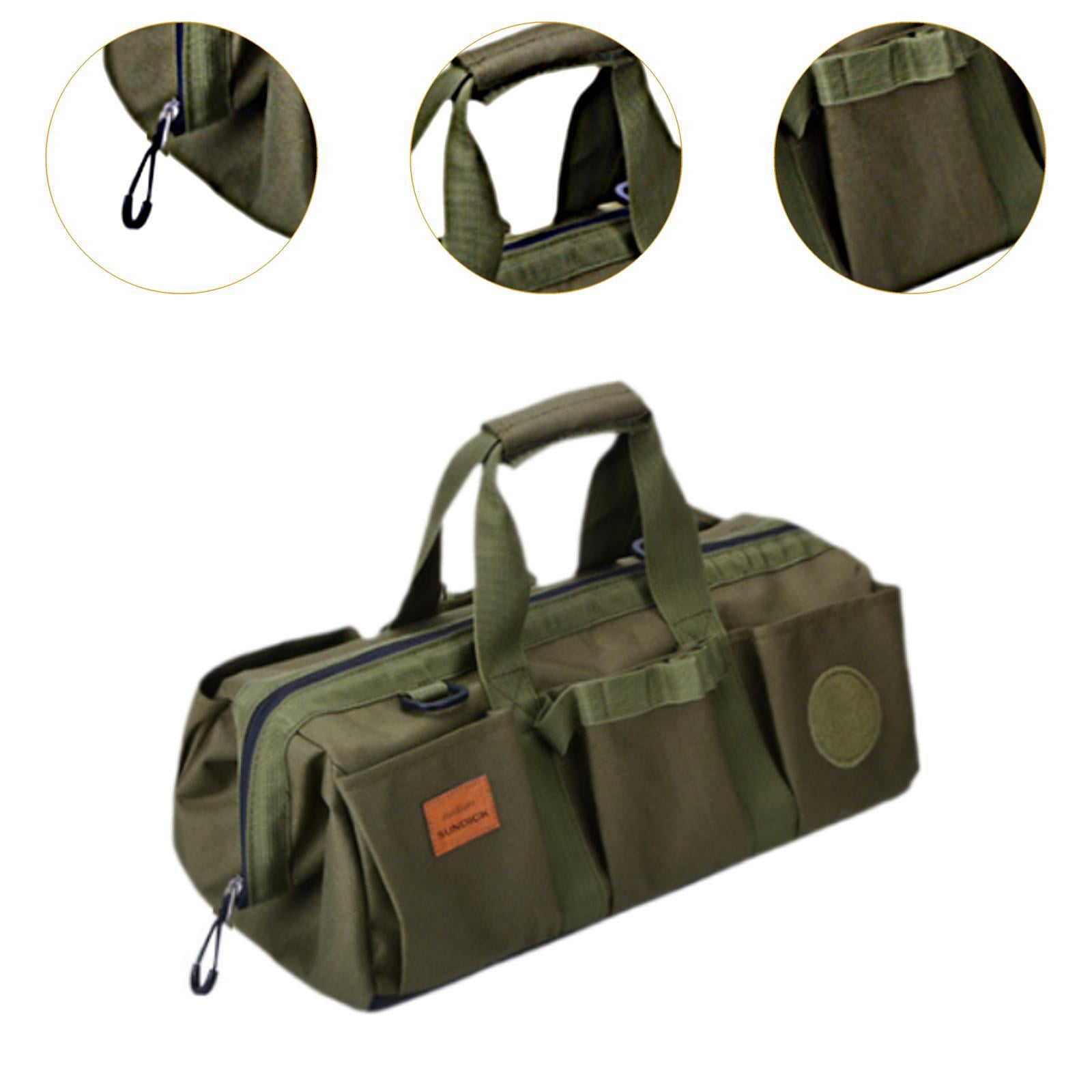 simhoa Tent Tool Bag Tool Organizer Large Capacity with Side Pockets Compact Storage Bag Handbag for Travel Fishing Outdoor Climbing Green