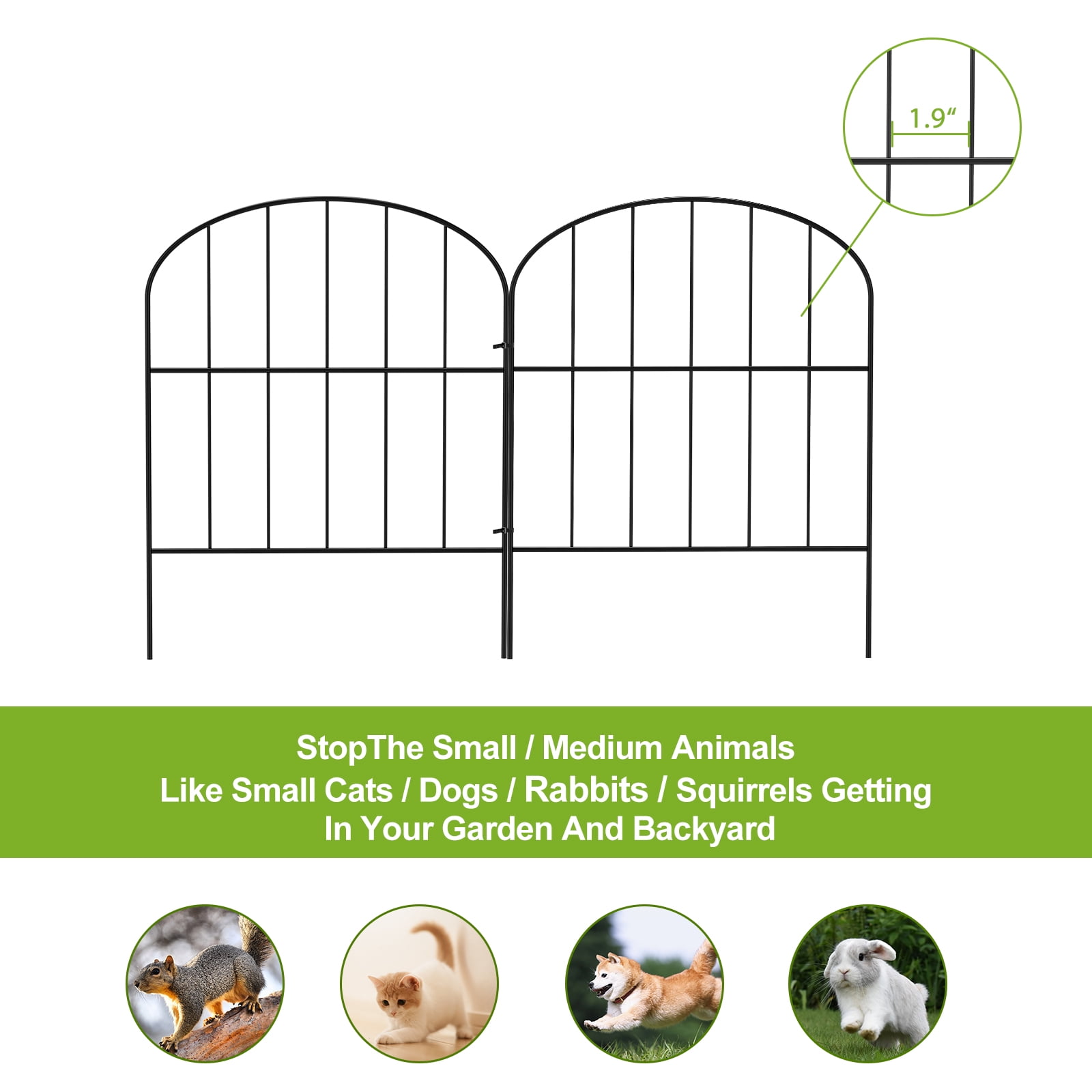 Black Arched Garden Fence 10 Panels, 10ft - No-Dig Outdoor Decorative Border for Pets & Plants