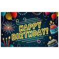 thumbnail image 3 of Neon Style Happy Birthday Banner with Balloons Fireworks Cake Backdrop Party Supplies Birthday Decoration Photography Props Birthday Party Decorations, 3 of 8