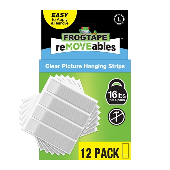 FrogTape reMOVEables Large Clear Picture Hanging Strips, 12 Pairs