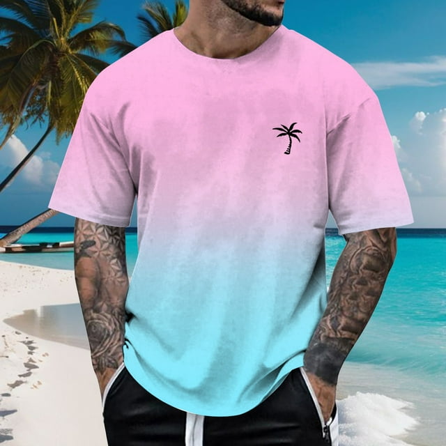 Men T Shirts Male Spring and Summer All Print Short Sleeve Round Neck T Shirt Floral Fashion Trend Tops