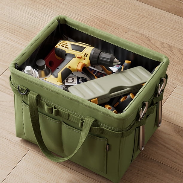 Caja de Herramientas para Exteriores, Bolsa de Camping, Bolso Multifuncional de Gran Capacidad | Impermeable, Plegable y Reutilizable, de Tela Verde | Tamaño: 37 X 33 X 27 Cm | Peso: 0,8 Kg