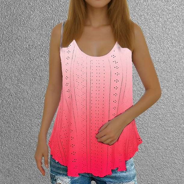Puntoco Tops de cuello cuadrado para mujer, blusas casuales de moda de verano con estampados, blusas holgadas de cuello redondo sin mangas