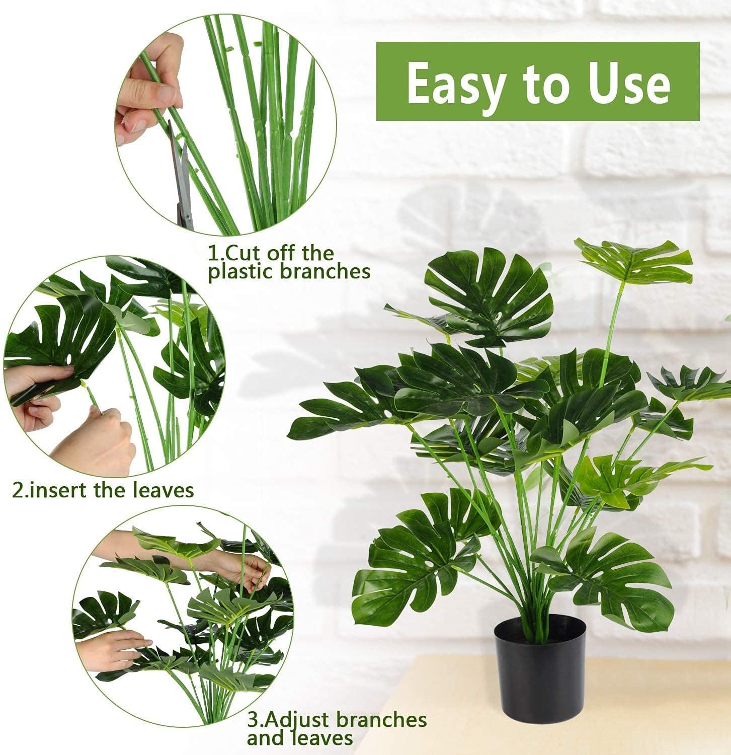 Artificial Monstera Deliciosa Plant，18 Leaves Artificial Tropical Monstera， Faux Fake Monstera Turtle Leaf Tropical Large Palm Tree Leaves Plant Outdoor UV Resistant Plastic Plants (A)