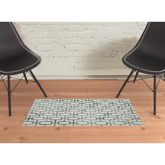 HomeRoots 511103 2 x 3 ft. Ivory & Green Wool Geometric Hand Tufted Handmade Rectangle Area Rug